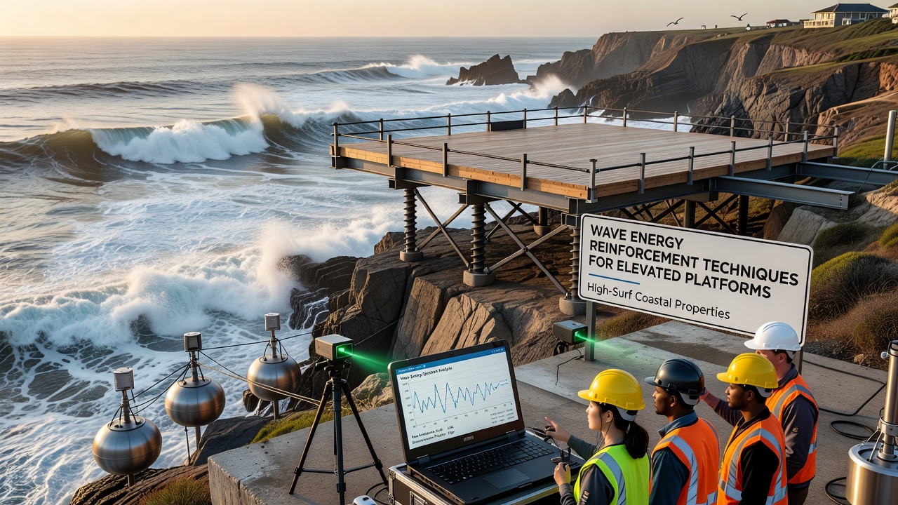 Wave Energy Measurements Directing Reinforcement Techniques for Elevated Outdoor Platforms in High-Surf Coastal Properties